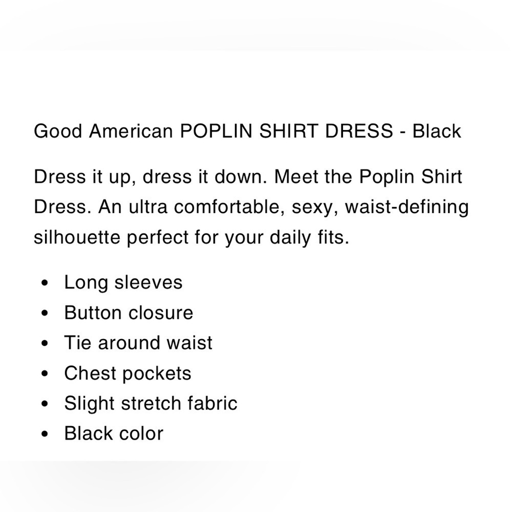 GOOD AMERICAN POPLIN SHIRT PLUS DRESS BLACK SIZE 7 NEW - Picture 6 of 9